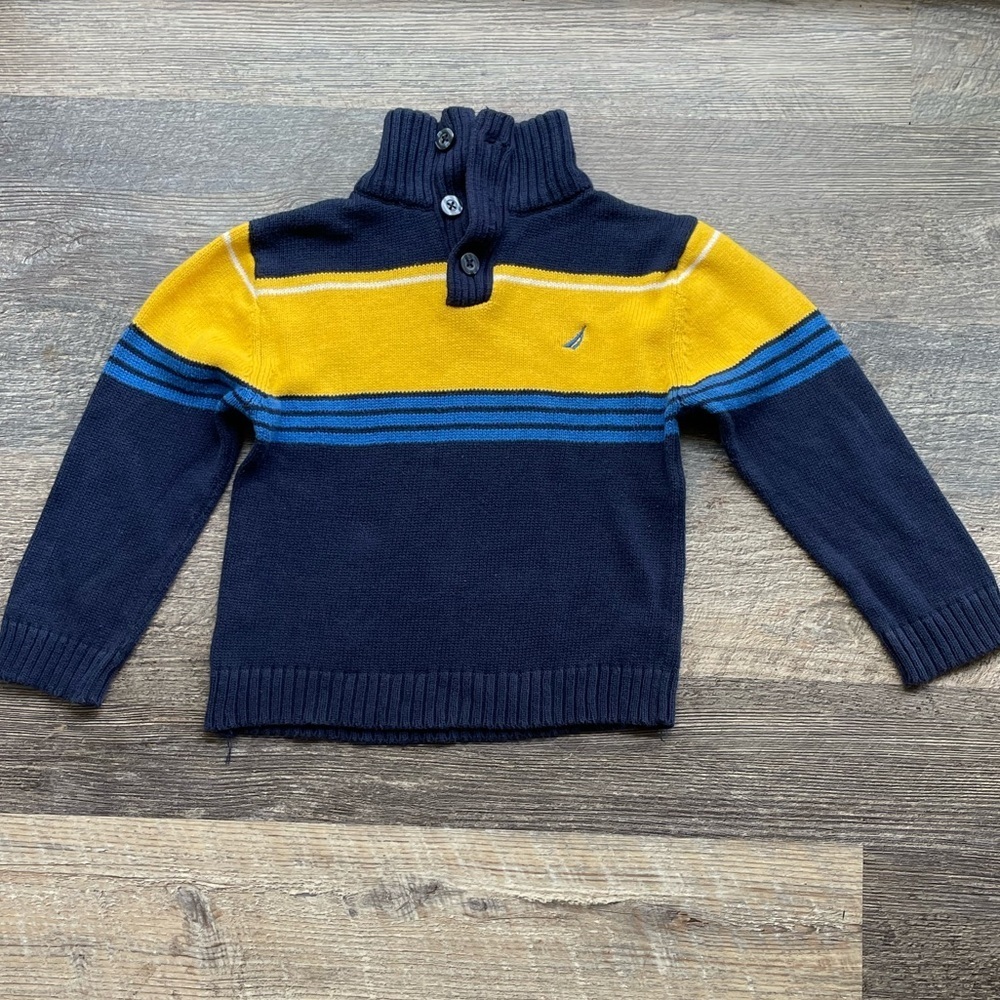 Nautica Multi Color Stripe Media Buttons Sweater Sz 3T
